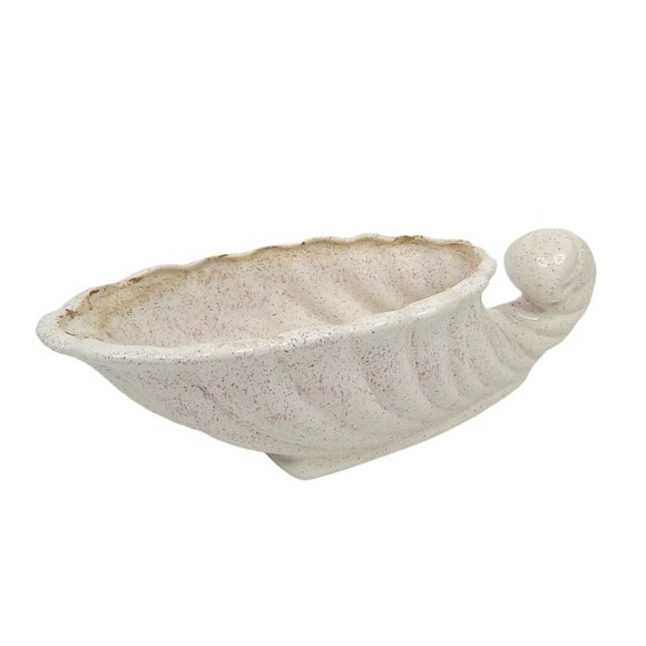 Vintage USA 200 Ceramic Seashell Planter Tabletop Serving Bowl Speckled Cream - Picture 1 of 10